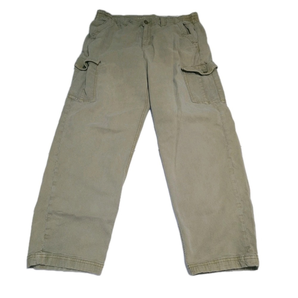 American Eagle Cargo Pants Womens 16 Tan Stretch Utility Casual Wide Leg - Picture 1 of 13